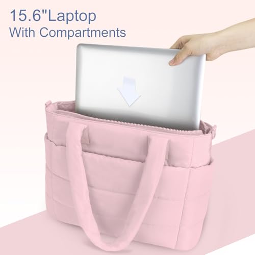 Image of Puffer Tote Bag for Women Quilted Nurse Bag Lightweight Work Bag for Teacher Travel Handbag with Multiple Pockets