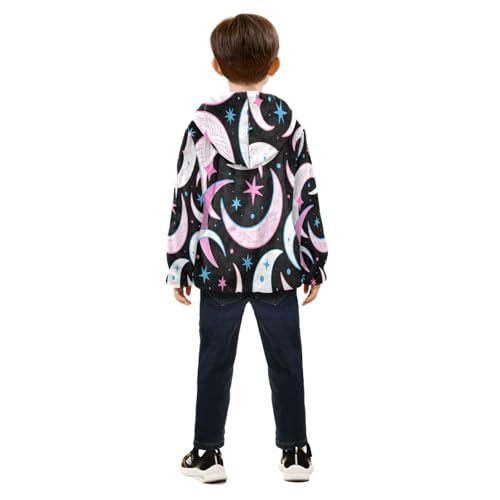 Moon Stars and Crescent Pattern Toddler Fleece Jacket Girl Boys Hooded Fleece Jacket Coat Warm Outwear Zip-up 3-10T4