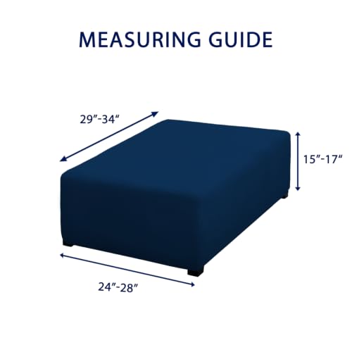 Image of PureFit Super Stretch Form Fit Ottoman Cover Rectangle - Ottoman Slipcovers for Foot Stool Cover & Folding Storage Slipcover for Living Room with Nonslip Elastic Bottom (Medium-L, Navy)