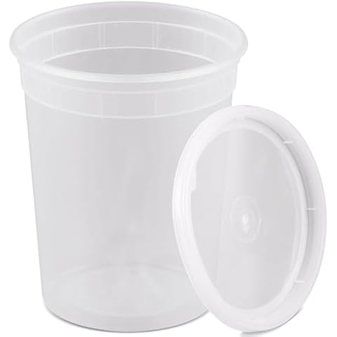 Great Credentials Plastic Soup Food Container with Lids (12), 32 oz, 12 Pack, Clear Cover