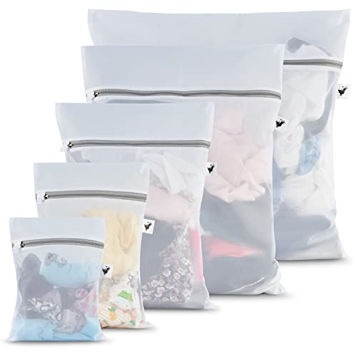 DimBull Lot de 5 sacs de lavage à fermeture éclair pour machine à laver - Maille fine - Respectueux de l'environnement - Réduit le nombre de fibres libérées dans l'eau à chaque lavage Cover