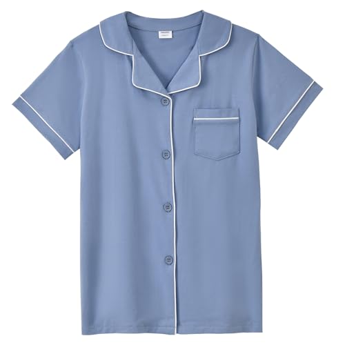 Aablexema Unisex Kids Pajamas Set Cotton Short Sleeve Sleepwear Button-Down and Pant Set for 5-13y3