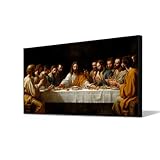 The Last Supper Wall Art Framed，Last Supper Picture for Dining Room，Cuadros Para Comedor，Cuadro De La Ultima Cena Para Comedor，Santa Cena Religious Wall Art，Last Supper Canvas，Picture to Canvas (Black Metal Frame, 74'Wx40'H/187x100cm, Framed)