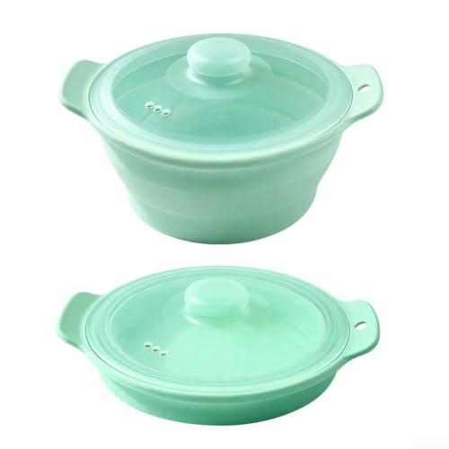 Cesta de vapor compacta de silicona para microondas para hogares pequeños, dormitorios y cocinas recreativas, fácil de almacenar y transportar (verde)
