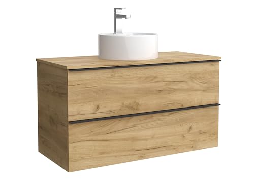 Salgar Mueble de baño Nabua 100 cm Roble con Tirador de pestaña | Lavabo sobre encimera