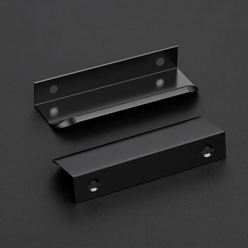 Image of Matte Black Cabinet Handles Finger Edge Pulls 4 Inch CC 10 Pack | Low-Profile Finger Grip, Cabinet Door Edge Mount, Smooth Handle Shape, 5.9 Inch (150mm), For Drawers, Cupboards, Kitchen