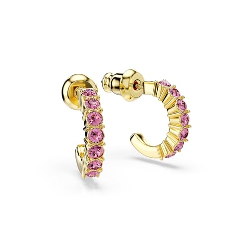 Swarovski Mini Hoop hoop earrings, Round cut, Pink, Gold-tone finish3
