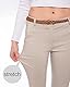 Kendindza Chino Damen Hose Stretch mit Gürtel Stoffhose Damen elegant lang (M, Beige)