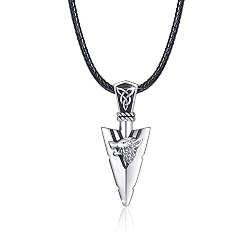 ZIPPICE Collar de punta de flecha de lobo, collar con colgante de espada de lobo de plata, amuleto de protección, mito nórdico escandinavo, joyería gótica vintage para hombres y niños… (Cuerda Negra) Cover