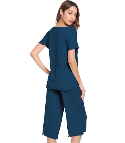 Image of NACHILA Women's Bamboo Viscose Pajama Sets Summer Cooling Short Sleeve Capri Soft Pjs Night Sweats Moisture Wicking Sleepwear