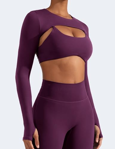 Image of YEOREO Women Crop Top Long Sleeve Bolero Open Front Workout Cropped Shirts Sports Shrug