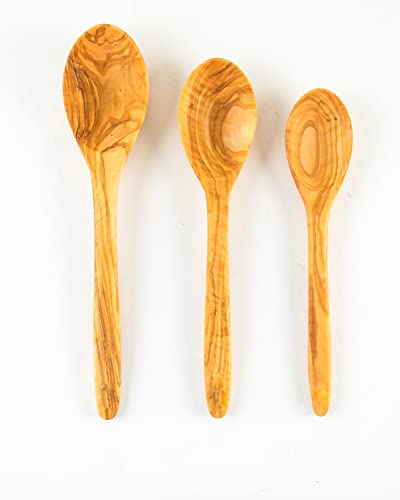 WUNDERBUY DemyCraft - Juego de 3 cucharas de madera de olivo hechas a mano, 31, 29, 26 cm (3 piezas)