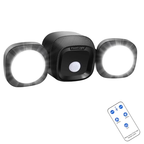 TOOWELL Battery Powered Flood Lights Outdoor with Remote - Security Lights Outdoor Motion Sensor IP65 Waterproof Wireless Flood Lights Outside for Garage Backyard Garden Patio Porch Stair