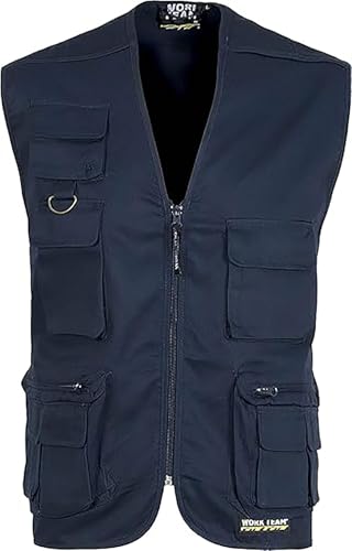 WORKTEAM Chaleco Safari Multibolsillos, Chaleco con Cremallera y Bolsillos Funcionales, Escote Pico, Unisex Marino M
