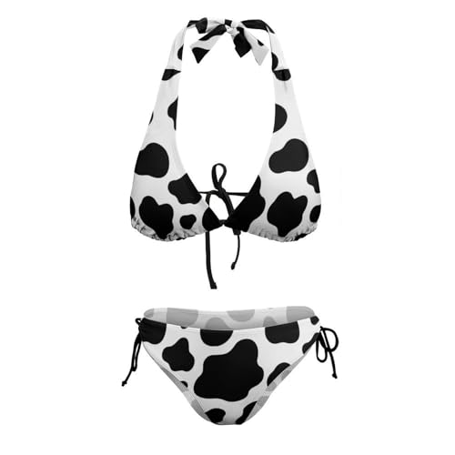 Ensembles de bikini pour femmes Maillots de bain deux pièces Bikini sexy dos nu rembourré avec lien latéral et fond string, imprimé vache, Taille M – vue 9