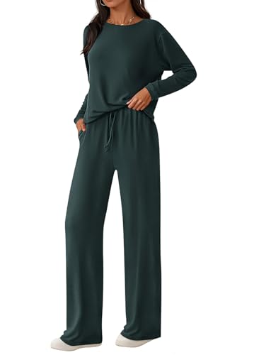 PRETTYGARDEN Womens 2 Piece Outfits Long Sleeve Crewneck Lounge Sets Wide Leg Pants Woman Tracksuits Loose Fit Fall Clothes