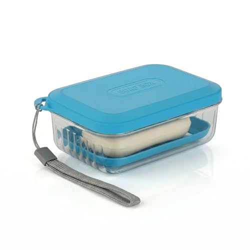 Image of Portable Self-Draining Soap Holder | Leakproof Plastic Soap Box for Bathroom, Travel, Outdoor, Camping & Home Use - Blue, Pack of 1
