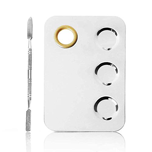 Angelie Stainless Steel Womens Cosmetic Makeup Mixing Plate with Spatula Tool (Silver)