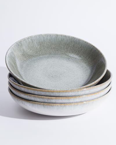 Image of Pokini 8.75'' Ceramic Pasta Bowls Set of 4, Salad Bowls Pasta Serving Bowls | 32Oz Versatile Serving Bowls for Pasta, Salad, Fruit & Noodles, Soup Bowls Sets, Stoneware Pasta Plates, Gradient Green
