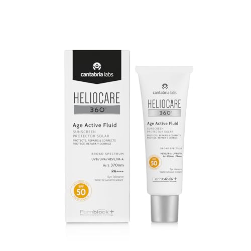 Heliocare 360° Age Active Fluid Spf 50, Crema Solar Facial, Ultraligero, con Triple Complejo Antiedad, Previene el Fotoenvejecimiento, 50Ml, Sin Color