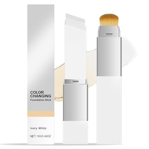 ALIIP Base Que Cambia De Color, 2 EN 1 Base De Maquillaje En Barra, Stick De Base Que Con Cabezal Brocha, Maquillaje De Cobertura Completa A Media, Larga Duración, Para Todo Tipo Pieles (Marfil)