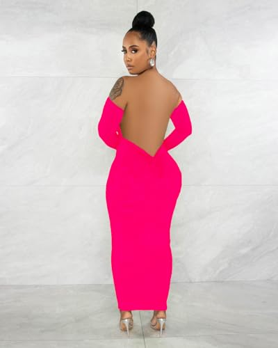 Womens Long Sleeve Off The Shoulder Maxi Dress Sexy Bodycon Midi Dresses Club Outfits4