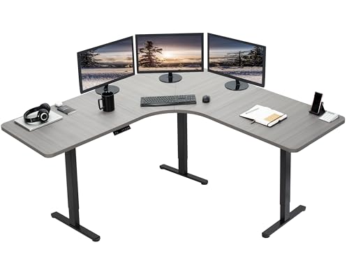 Image of VIVO Dark Gray 71 x 71 in Corner Standing Desk, DESK-KIT-E3CBG | Electric, Triple Motor, Holds 264 lbs, Sit Stand L-Shaped Table, Height Adjustable, Memory Presets, E3C Series, Black Frame