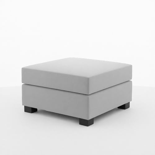 Image of FURNY Haster 3 Seater + 2 Seater Fabric Sofa Set with 1 Ottoman (Light Grey) with Velvet Finish | Durable Comfort | Ideal for Living Room