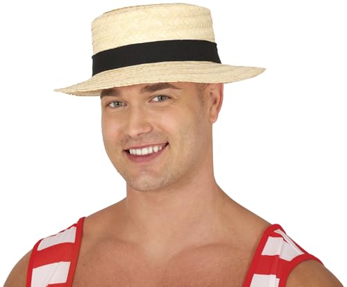 FIESTAS GUIRCA Chapéu chapéu Canotier palha unissexo adulto, Bege e preto