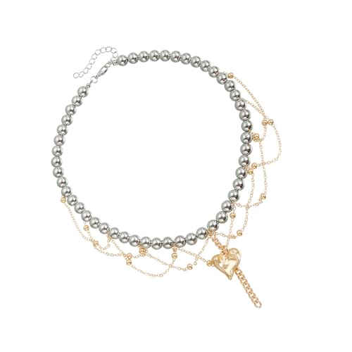 Collier de perles tendance cœur et breloque style décontracté