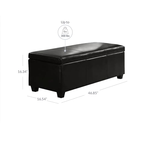Image of BELLEZE Storage Faux Leather Ottoman, 47 Inch Bench Bedroom Bench with Safety Close Hinge, Extra Long Ottoman with Storage for Living Room, Entryway, Hallway, Foot Rest, Support 300lbs - Black