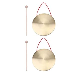 Generic 15 cm Gong, Chinese koperen gong traditionele percussie instrument handheld gong met houten hamers, 2 stuks