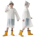 Opret Portable Kids Children Rain Poncho, Reusable Raincoat with Hoods and Sleeves, Durable, Lightweight and Perfect for Outdoor Activities (2 Pack White)