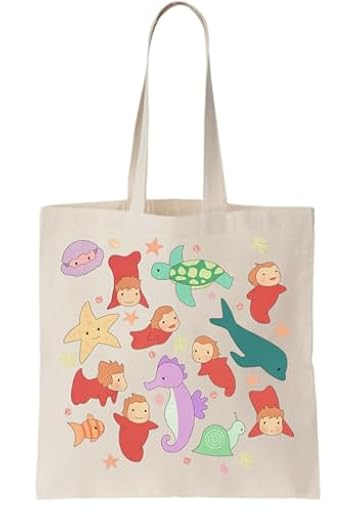 Functon+ Amazing Ponyo Theme Pattern With Creatures From The Sea Canvas Tote Bag Natural, beige, talla única | Ya disponible en tu tienda friki favorita! En mundofriki.es!