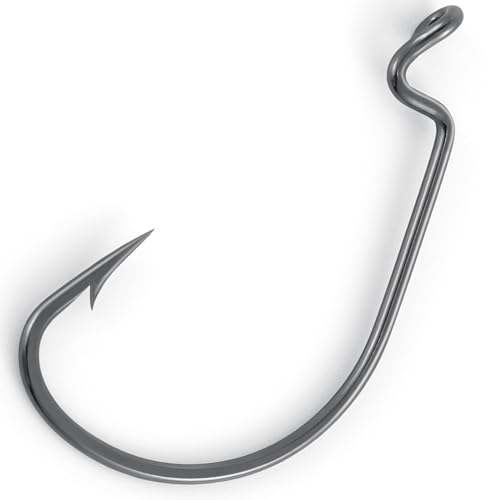 Dr.Fish 100 Pack EWG Hooks Bass Fishing Worm Hooks Extra Wide Gap Offset Freshwater Fishing Carolina/Texas Rig #6