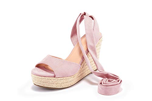 Image of SERAIH Womens Lace up Espadrilles Platform Wedges Sandals Heels Tie Ankle Strap Summer Dress Shoes
