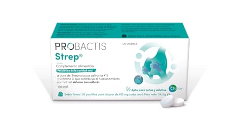 Probiótico Probactis Strep® - probiótico oral 30 pastillas para chupar para niños y adultos - con vitamina D - sabor fresa