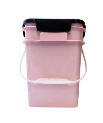 Image of House Naturals 4 Gallon Square Food Grade Bucket Pail with Plastic Handles and Lid (Pack of 3) Made in USA containers (Pink - Black lids)