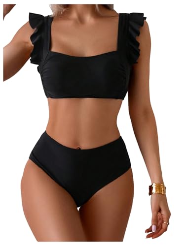 SOLY HUX Bikini Sets for Women Ruffle High Waisted Bathing Suit Summer Two Piece Swimsuit