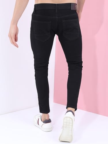 Image of Highlander Mens Tapered Fit Denim Jeans for Man |Jeans Pant Cropped Length|Mid-Rise|Stylish Casual Wear with Stretchable Fabric