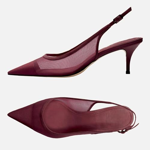 Image of Mesh Kitten Heels for Women Slingback Design with Pointed Toe Breathable and Stylish Elegant Low Heel for Comfort