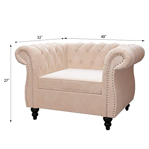 Sillón Chesterfield Plegable Beige miniatura 2