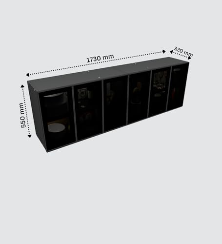 Image of SPECIALITY PANELS Aluminium Black Profile 6 Door Wall Cabinet | Grey Tinted Glass Handless Shutters | Wall Mounted Kitchen Storage Cupboard | Modern Space Saving Organizer (Slate Grey Finish)