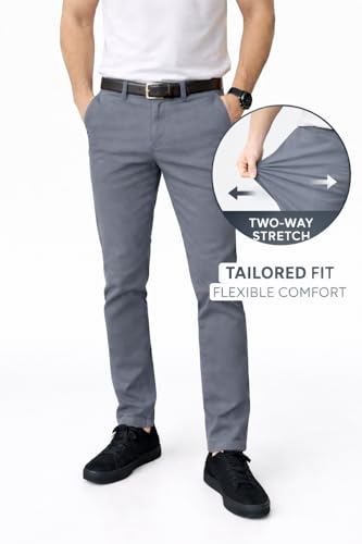 Image of DENRO Men's Slim Fit Cotton Stretch Trousers | Smart Casual & Workwear Pants for Office Use | 98% Cotton 2% Spandex Fabric | Mid-Rise Tailored Fit | Sizes 28-38