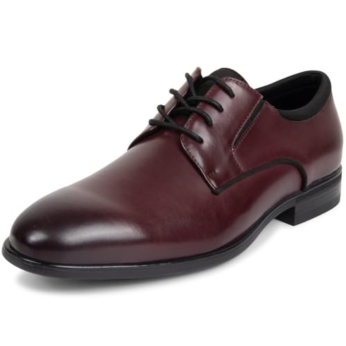 Kenneth Cole REACTION Plain Toe Dress Shoes for Men (Logan Flex Lace Up PT) Memory Foam Insole, Bordeaux, 9