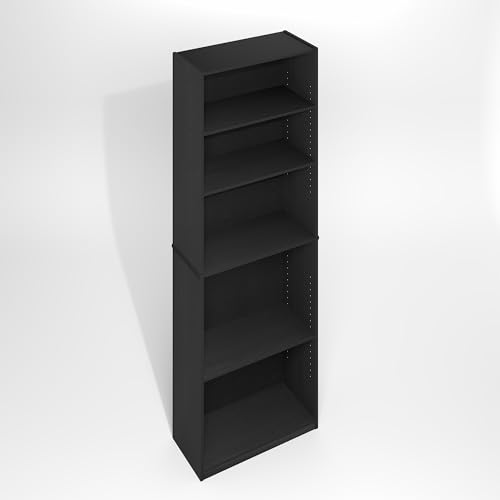 Image of Furinno Jaya Simply Book Shelf, 5-Tier Bookshelf, Bookcase with Adjustable Shelves, 9.5 x 24.5 x 71.2, for Living Room, Bedroom, Home Office, Darkwood