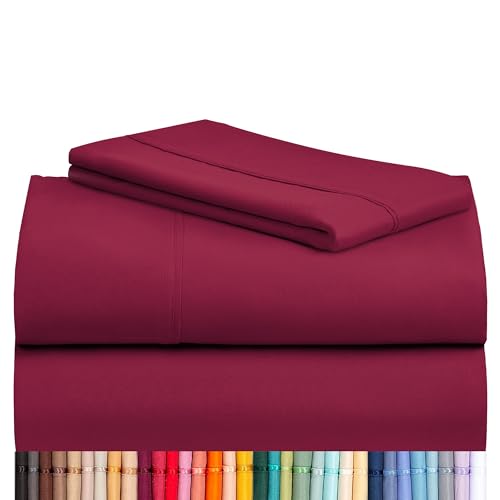Image of LuxClub 3 PC Sheet Bed Sheets Deep Pockets 18 inch Eco Friendly Wrinkle Free-Kids-Fitted Sheets Machine Washable Hotel Bedding Silky Soft - Burgundy Twin