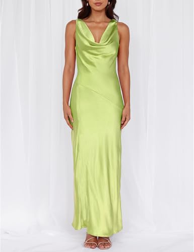 Image of KOUNAI Satin Backless Formal Maxi Dresses for Women Wedding Guest