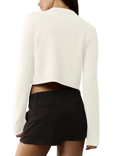 Urban CoCo Women's Crew Neck Cropped Cardigan Sweaters Long Sleeve Open Front Button Down Shrug Sweater Jackets3