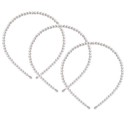 KDDOM 3 Pcs Fashion Pearl Headbands, White Faux Pearl Rhinestones, Wedding Hair Accessories for Women Girls